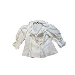 White Ruffle Collar‎ Bishop Sleeve Pleated Blouse Top